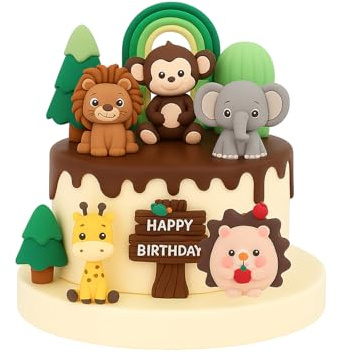 12 Pcs Wild Animal Cake Toppers - Realistic Safari Animal Cake Decorations, Jungle Birthday Cake toppers, Lion, monkey, elephant theme, for Baby Birthday, Theme Party