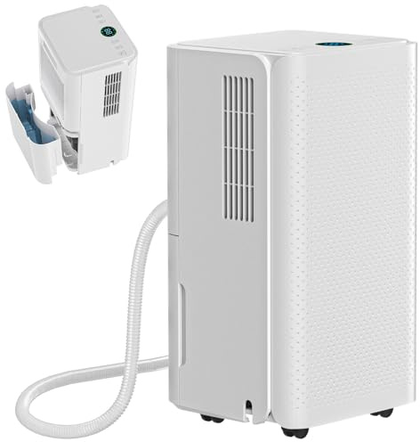 Monucep Deshumidificador eléctrico para sótano de 16 L/24 h, 35 dB, deshumidificador eléctrico para habitaciones de hasta 30 m², deshumidificador eléctrico con manguera de drenaje, filtro