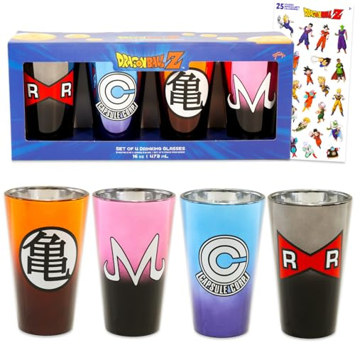Dragon Ball Z Glassware for Adults - Bundle with 4 Pack 16 Oz Drinking Glasses Plus More | Dragon Ball Z Collectible Drinkware for Men and Women