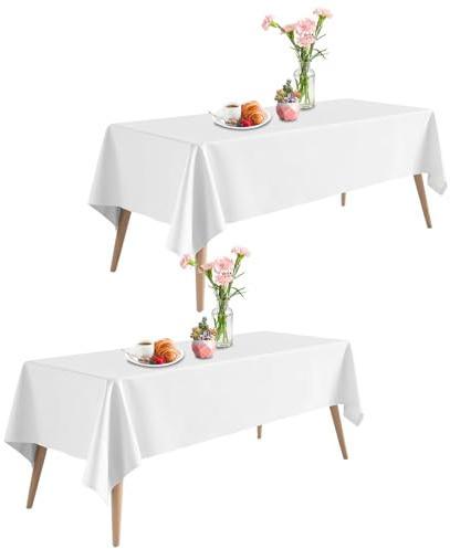 APKOL 2 Stück 260x150 cm Weiß Biertisch Tischdecke Polyester universal | für Biertische Hussen für Biertischhussen Bierzeltgarnitur Rechteckige Tischdecken Waschbar für Partys, Hochzeiten