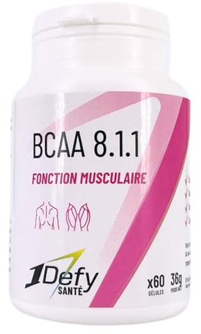 1Defy - BCAA 8.1.1 - BCAA d'origine végétale - Acides aminés essentiels - Teneur importante en leucine - Expertise pharmaceutique - Enveloppe gélatine animale - 60 gélules