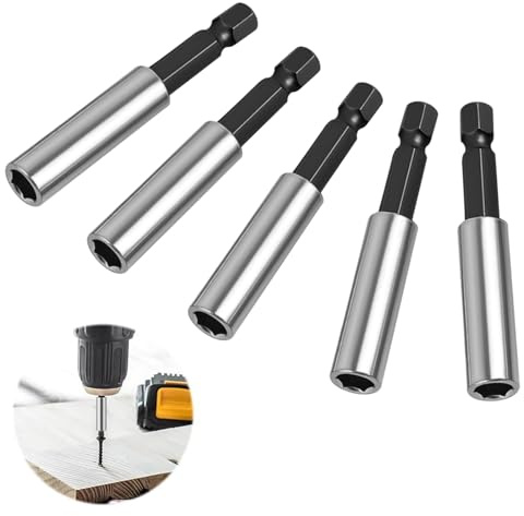 5 portapuntas de Atornillador Magnetico 60 mm Largo, Portabrocas de Acero Inoxidable, Extensión de Cambio Rápido 1/4 60mm, Juego de Portabroca Magnético Fuerte, Para Taladros, Portabroca Hexagonal