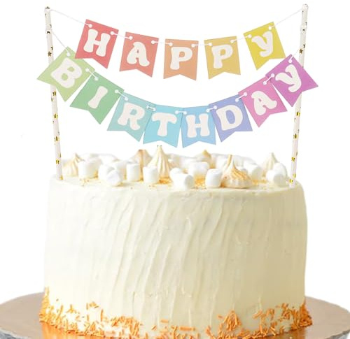 Alles Gute zum Geburtstag Kuchen Topper, Wimpelketten Happy Birthday Tortenstecker Regenbogen Kuchen Deko für Geburtstag Jungen Mädchen Geburtstagsfeier