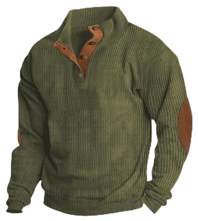 Jersey Deportivo De Manga Larga De Cachemira para Hombre De Poetchic, Jersey Clásico De Cuello Alto con Tejido De Punto Trenzado, Informal con Botones, De Punto Trenzado (Verde,5XL)