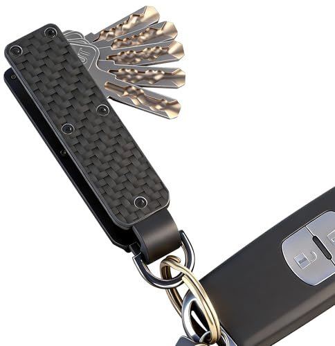 TOKCKYBL Key Organizer – Minimalist Metal Key Holder for 1-5 Keys, Compact Keychain with Clip, Noiseless & Sleek Design for Men and Women (Carbon Fiber)