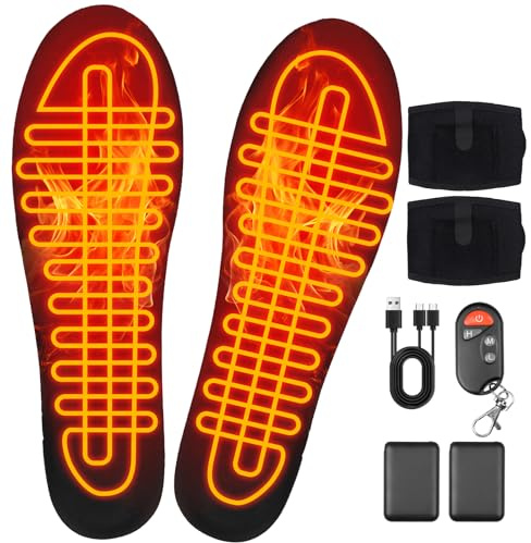Beheizbare Einlegesohlen mit Externem Akku und Fernbedienung, USB-Fußwärmer, 4 Heizstufen Wärmesohlen Thermosohlen für Damen und Herren, Waschbar, Zuschneidbar Größe (36-41)