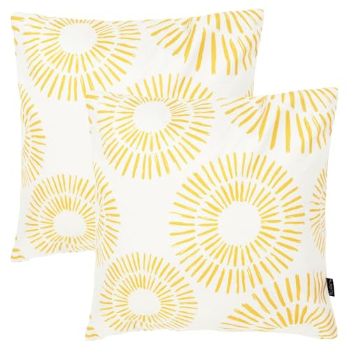 Icon Outdoor Kissen, Sonne Gedruckte Kollektion, 2er Pack, Wasserabweisend Stoff, Garten Kissen mit Füllung, 43cm x 43cm, Dekokissen für drinnen und draußen, Lounge, Garten, Terrasse