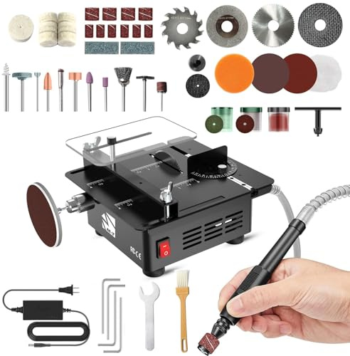 Mini Table Saw, Mini Table Saws for Crafts, Multi Functional Table Saw, Portable Desktop Electric Saw for Cutting,Grinding,Engraving Drilling.Speed & Angle Adjustable,for Wood/PCB/Acrylic/Plastic