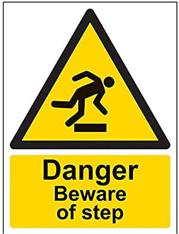 V Safety Danger Beware Of Step Warning Sign - 150mm x 200mm - Self Adhesive Vinyl