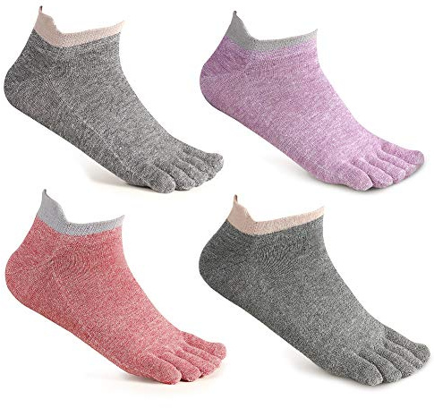 Meaiguo Toe Socks No Show Cotton Low Cut Five Finger Socks Athletic for Women 4Pairs(Grey/Purple/Red/Light Grey)