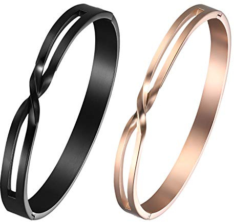 JewelryWe Schmuck Partnerarmband Edelstahl Infinity Unendlichkeit Lieben Zeichen Paare Armband Freundschaftsarmband Pärchen Armreifen mit Gravur Schwarz Rosegold für Herren Damen