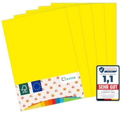 MADE IN EU 50 Blatt farbiges Papier GELB A4 80 g/m² CS Paper - Druckerpapier, Kopierpapier, Universalpapier zum Drucken, Basteln & Falten im Format DIN A4. Papier für den Heim- & Bürobedarf