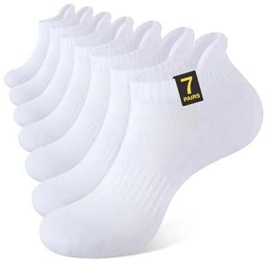 CLOSEMATE 7 par Sneaker strumpor Herren Damer Korta Polsterade Löpningsstrumpor Sportstrumpor i bomull Atmungsaktive Sneakerstrumpor Löpning Ankel Strumpor Vit 39-42 M