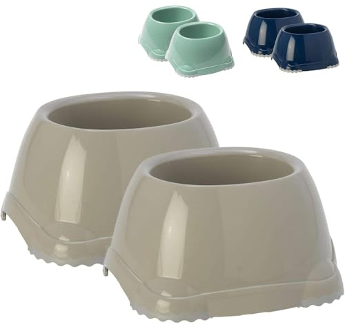 Dog Centre Set of 2 Spaniel Dog Puppy Bowls 0.6L Grey Non Slip Pet Dishes