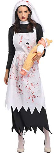 BESPORTBLE 1stk Horror Nonne Kostü Nonnen- Und Priesterkostü Nonne Kopfbedeckung Kostü Der Bösen Nonne Halloween-hexen-Outfit Zombie Nonne Kostü Halloween-nonnenkostü Kleid Bilden