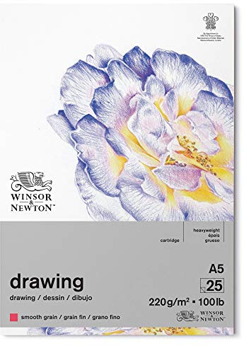 Winsor & Newton 6689740 Zeichenpapier im Block - 25 Blatt A5, 220g/m²,feine Körnung, natürliches Weiß, säurefrei in archivierbarer Qualität, Alterungsbeständig für Fineliner, Tusche, Buntstift