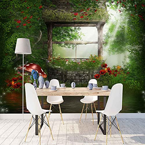 FVGKYS Wandbilder Schlafzimmer Erwachsene Kinder Tapete Plakate 3D Blick Auf Den Grünen Garten Selbstklebend Wandgemälde Wandtattoo Kunst Dekoration Für Wohnzimmer Küche Wanddekoration 200x150cm
