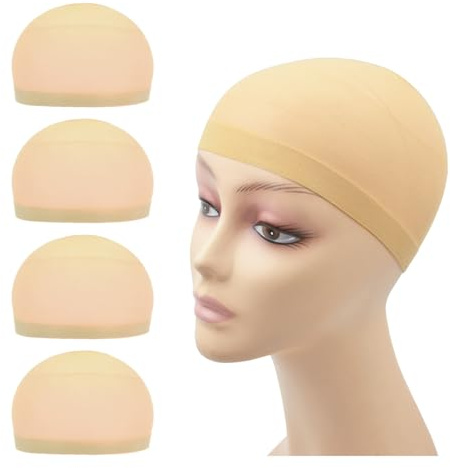 4 Stück Perückenkappen Stretch Nylon Perückenstrumpfkappen für Frauen Männer (Nylon Wig Cap, Beige)