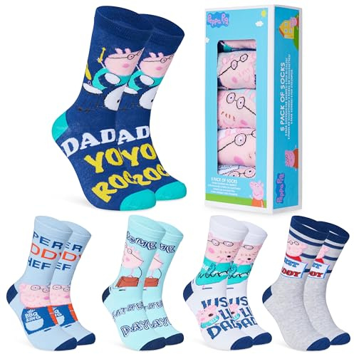 Peppa Pig Calcetines Hombre Divertidos Pack de 5 Calcetines Originales, EU 40-45, Regalos para Hombre, Papá, Navidad