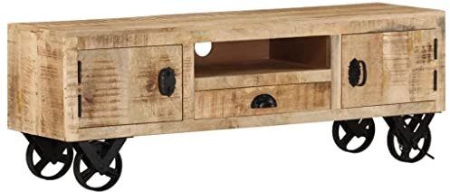 QZZCED TV Cabinet,TV Stand, Monitor Riser, Hi-Fi Cabinet, Sideboard, lowboard.for Your Living Room and Bedroom. with Wheels 43.3x11.8x14.6 Rough Mango Wood