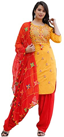 INDACORIFY Rayon Kurti mit Patiala Hose und Dupatta für Mädchen & Frauen Festliche Party Bürokleidung Salwar Kameez (Medium(38), Yellow)