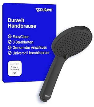 Duravit Universal douchette, pommeau de douche, pomme de douche avec 3 types de jets (Rain, Intense Rain, Soft Rain), Tête de douche ronde (Ø 110 mm), facile à nettoyer, noir mat