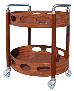 AUNEVN Aufbewahrungswagen, Servierwagen, Hölzerner Multifunktions-Rollwagen, 2-Stöckiger Mobiler Küchenwagen Aus Metall, Aufbewahrungseinheiten/Walnut Wood Color