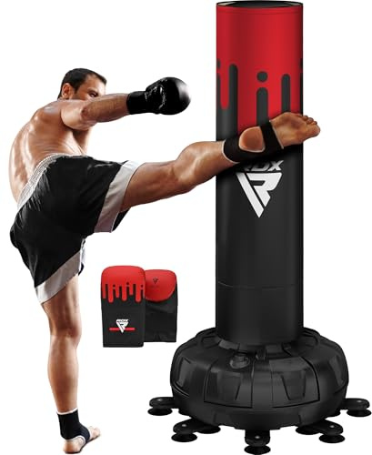 RDX 6FT 330LB Boxsack Stehend Erwachsene, Trainingshandschuhe und Überzug Set XXL Freistehender Standboxsack Boxing mit Saugfuß Freestanding Punch Bag für MMA Kickboxen Kampfsport Boxpartner Muay Thai