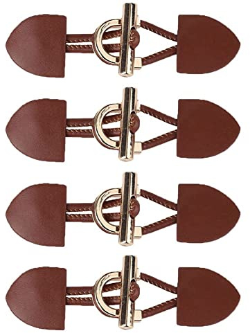 SHTGOI 4 Paar Knebelknöpfe Metall PU-Leder Horn Knebelverschlüsse Kleidungsersatzbutton Nähknöpfe Mit Verschluss Leder Buttons Dufflecoat Verschluss Schnalle Knöpfe für Windjacke Mantel Braun