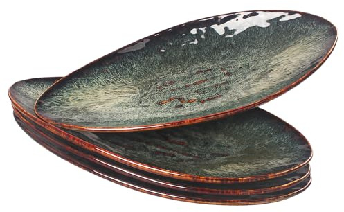 jinsongdafa Ceramic Dinner Plates Set of 4, for Bread, Pasta, Salad, sushi - Microwave, Oven and Dishwasher Safe, Scratch Resistant durable Black reactive glaze