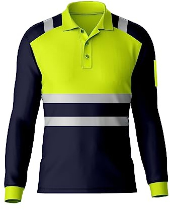 Mens High Visibility Reflective Tape Hi Vis Safety Workwear Polo Shirt Long Sleeve Tee Contrast Tshirt Top