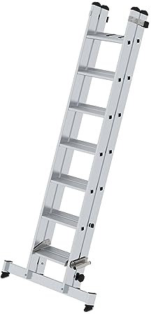 PROREGAL Stufen-Schiebeleiter 2-teilig mit nivello®-Traverse 2x7 Stufen | Leiter, Teleskopleiter, Trittleiter, Bockleiter, Sprossen-Doppelleiter