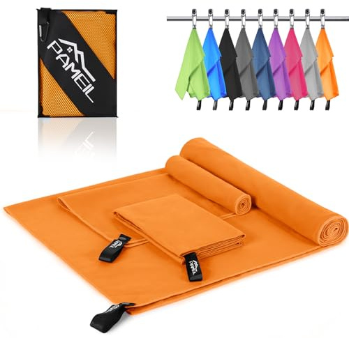Pameil Mikrofaser Handtuch 3er Set (160x80cm Groß Badetuch +2 Stück 80x40cm Klein Handtuch), Reisehandtuch Schnelltrocknend Microfaser Handtücher für Fitness Sauna (Orange)