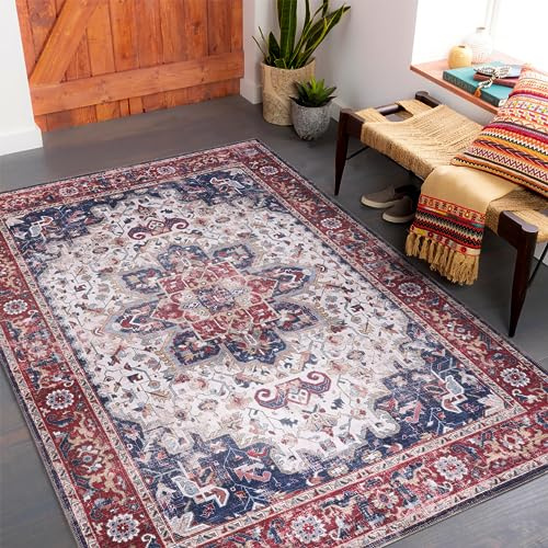 NETLINE HOME Waschbarer Flachgewebeteppich, rutschfest, Boho Design, faltbar für Wohnzimmer, Küche & Schlafzimmer – Weiß