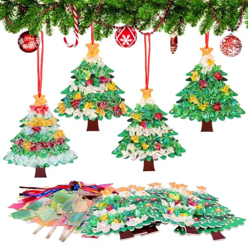 DATIFF 12 Stück Weihnachtsbaum Bastelsets für Kinder Weihnachten Basteln Kinder Weihnachtsdeko Handmalerei Poke Art DIY Toys mit Pailletten für Mädchen Jungen Weihnachten Winter Neujahr