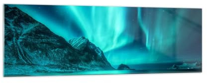 Bilder auf Glas 160x50cm Wandbild Glasdruck Fantasy Landschaften - 5321 | Landschaft Mitternacht Pole Panorama Groß XXL Modern Dekoration Wohnzimmer Schlafzimmer Küche Wanddeko Kunstdruck Art ARTTOR