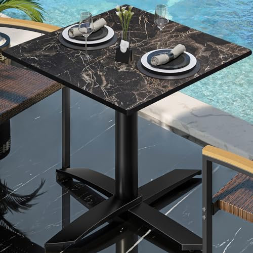 GGMMÖBEL CPTG | Bistro Tisch | B:T:H 60 x 60 x 75 cm | Cappuccino-Marmor/Aluminium Schwarz | Zusatzgewicht | Bistrotisch Gastro Tisch