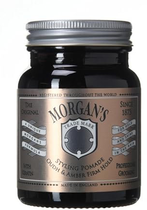 Morgan's Pomade Pomata per Capelli da Uomo, Lucentezza Media e Forte Tenuta per Tutti i Tipi di Capelli, Arricchita con Cheratina, Fragranza di Oud e Ambra 100g