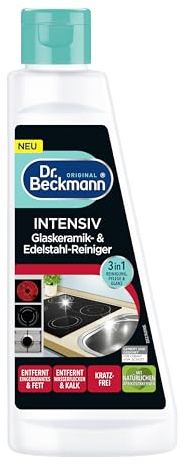 Dr. Beckmann Intensiv Glaskeramik & Edelstahl- Reiniger | 250 ml | 3in1 Leistung | Kratzfrei | Entfernt Eingebranntes & Fett | Für Kochfelder & Edelstahl