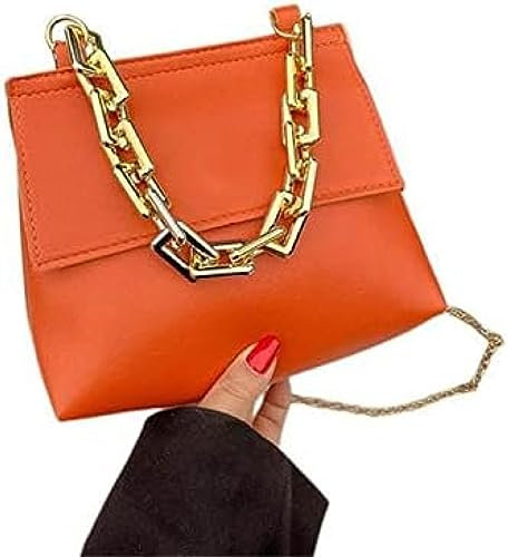 Sac à Main Femme Sac Petit Sac chaîne dorée épaule Diagonale Messager Sac à bandoulière Sacs à Main Sac à Main, Couleur Orange-Solide, A