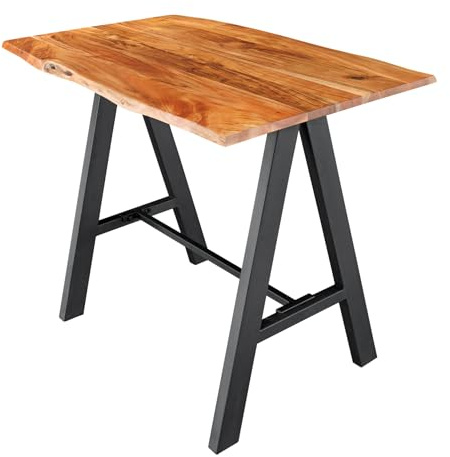 Riess Ambiente Bartisch Mammut 120cm - schwarz Natur - Akazienholz - robust | Massiv, hochwertig, individuelle Maserung, 100 kg Belastbarkeit, industrial-Design, Eyecatcher, Baumkante, Metallgestell