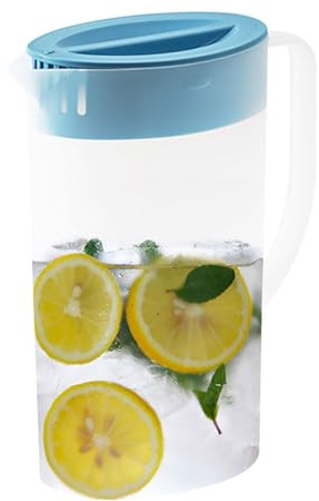 Pichet en plastique de 2 l avec couvercle, pichet à thé glacé, carafe à eau, carafe en verre, pichet d'eau avec poignée pour thé, jus, lait, boissons froides ou chaudes