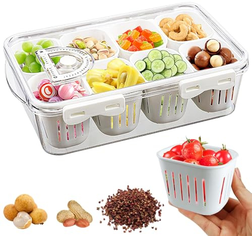 snacks box,cajas para aperitivos con tapa,bandejas dividida para servir con tapa,almacenaje cocina,cuenco para aperitivos con 8 compartimentos organizadores nevera para especias dulces galletas nueces
