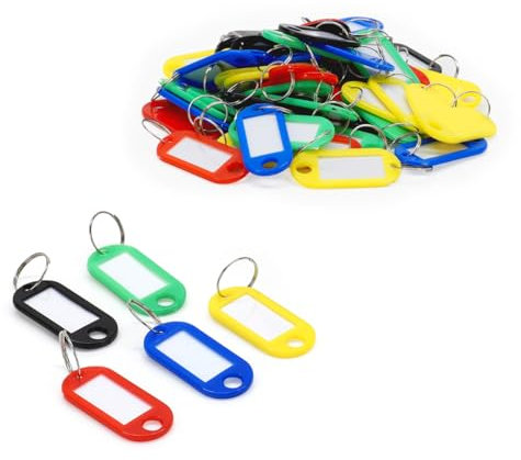 WAYTEX 931637 Schlüsselanhänger aus Kunststoff, Ring aus Metall, beschriftbar auf Etikett für Schlüssel, Identifikation, Gepäck oder Tiere, in 5 verschiedenen Farben, 50 Stück