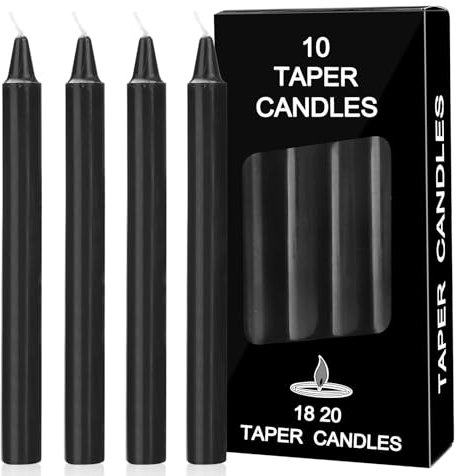 Bolosa 10 candele a stelo nero, candele a punta lunga, lunga durata, adatte per banchetti, feste, cene di famiglia, 18 x 1,8 cm