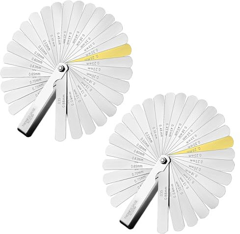 2 Pack Feeler Gauges, Universal Dual Marked Feeler Gauge Metric and Imperial Stainless Steel Spark Plug Gap Tool for Guitar Automotive Repair (32 Blades 0.04-0.88 mm)