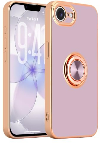 Urarssa Magnetic for iPhone 16 Case with Ring Holder Kickstand, Purple | 360 Degree with Rotation Magnet Car Mount Holder Slim Soft Silicone TPU Bumper Electroplated Edge Shockproof Phone Cover