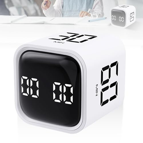 Asfrode Cube Timer, Digital Schwerkraftsensor Flip Timer Drehbarer Küchentimer Wiederaufladbarer Würfel Kurzzeitwecker mit Einstellbarem Ton für Kinder Sport Kochen Arbeit Studium (Weiß)