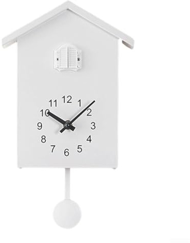 Kuckucksuhr mit Chimer, minimalistische Kuckucksuhr mit Pendel, moderne Kuckucksuhr, zarte Kuckucksuhr für Wandkunst, Heimbüro, Dekoration (weiß)