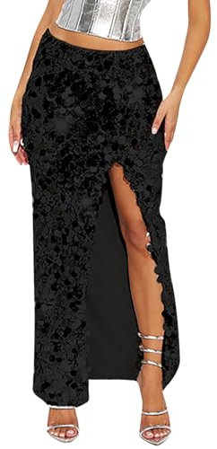 Duohropke Damen-Paillettenrock Meerjungfrau Hohe Taille A Linie Maxirock Elegant Glitzer Kostüm Karneval Party Sexy Kleider